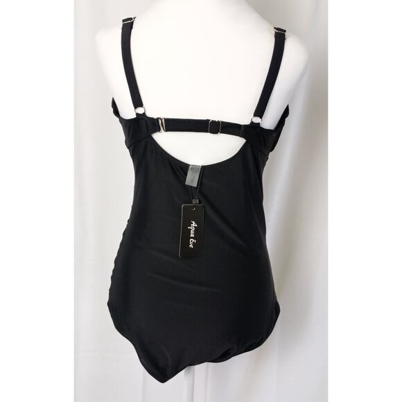 Aqua Eve Plus Size 12W Black One Piece Swimsuit NWT Padded Cups Slimming Fit - Picture 4 of 8
